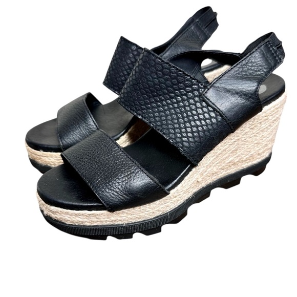 Sorel Joanie II Slingback Espadrille Wedge Sandals Black Leather SZ 7 - Picture 5 of 16